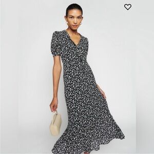 Reformation Reeds Dress: Elegant Black Floral Midi Dress